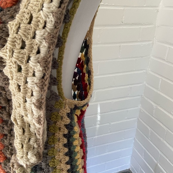 Multicolor Handmade Long Maxi Fall  Crochet Vest With Large Buttons - Picture 4 of 9